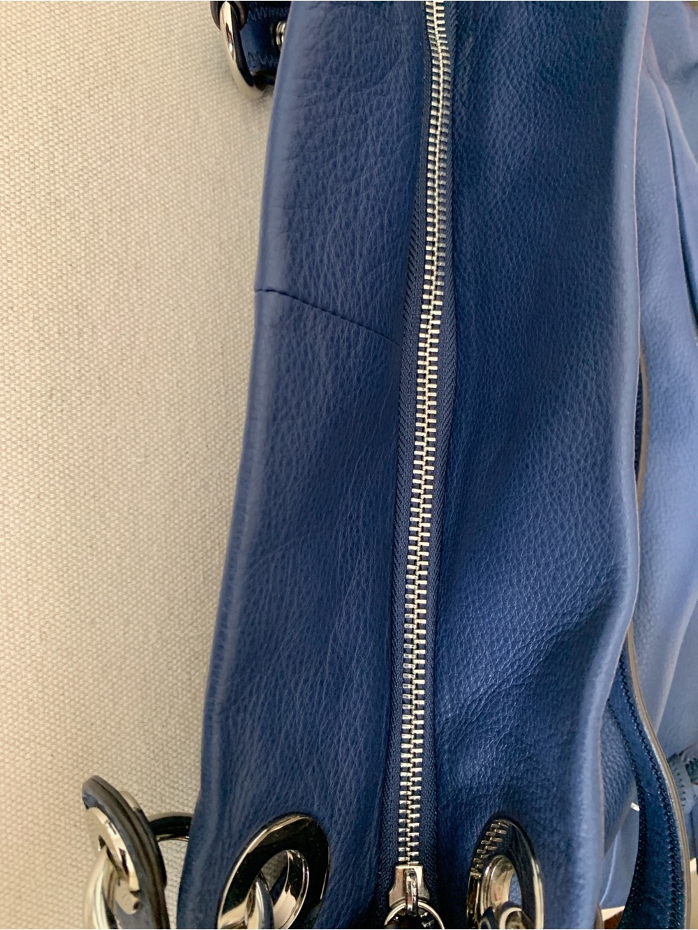 B Makowsky Navy Leather textured Tote Shoulder Bag Y2 K - Picture 7 of 12